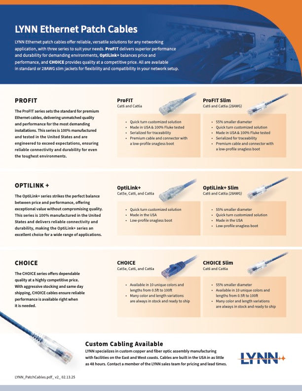 Patch Cable Product Line Comparison