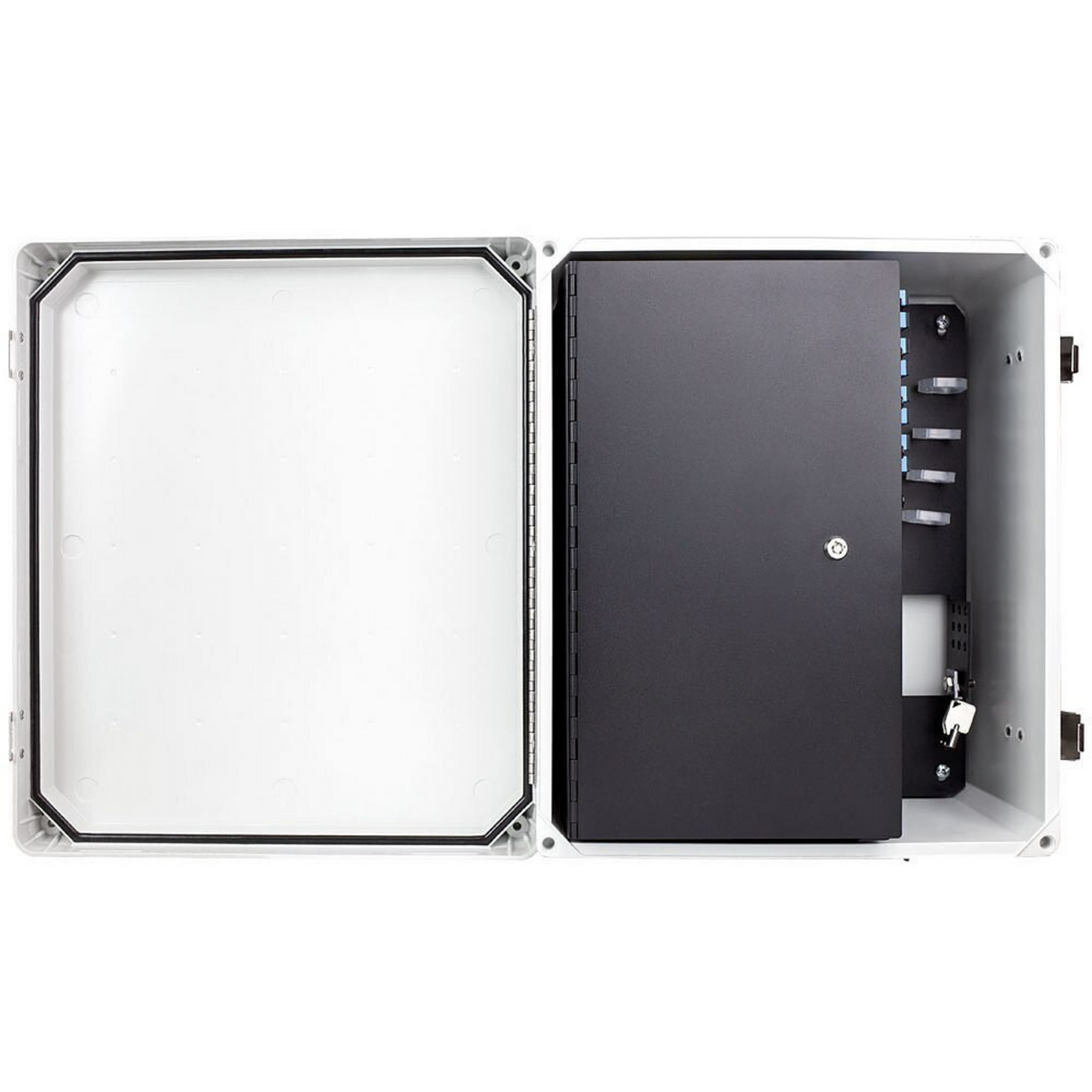 Outdoor Fiberglass Enclosure with Network Connectivity Panel and Security Door